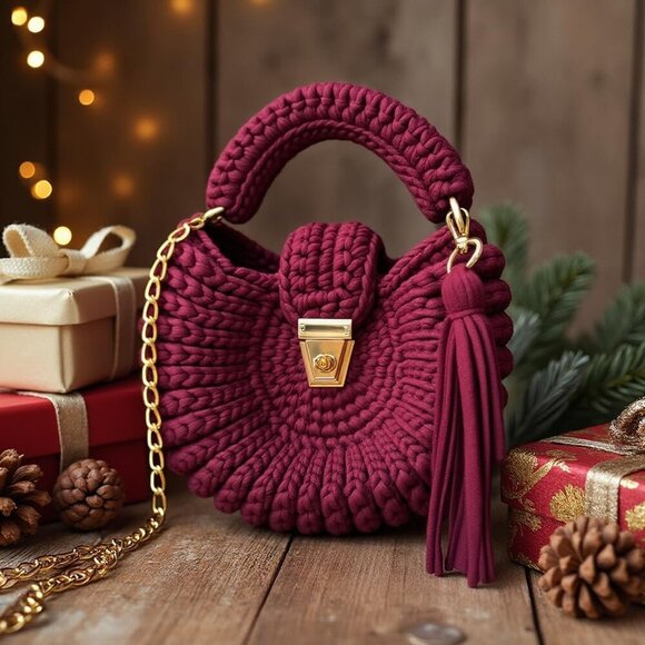 Eco-Conscious Boho Crossbody Bag - Woven Design with Elegant Tassels & Chain - Picture 7 of 9